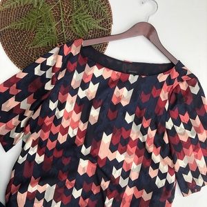 Ann Taylor Blouse Pink Blue Chevron Floral XXLT